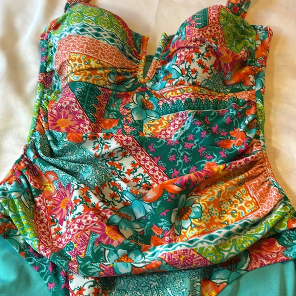 Into the Bleu by American Vibrant mixed Print Swimsuit with Matching Cover-up 14 - Picture 5 of 16